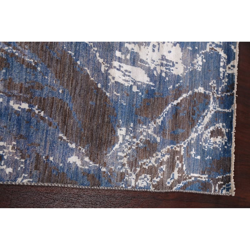 Wool/ Silk Vegetable Dye Modern Abstract Oriental Runner Rug Handmade - 3'0" x 12'3"