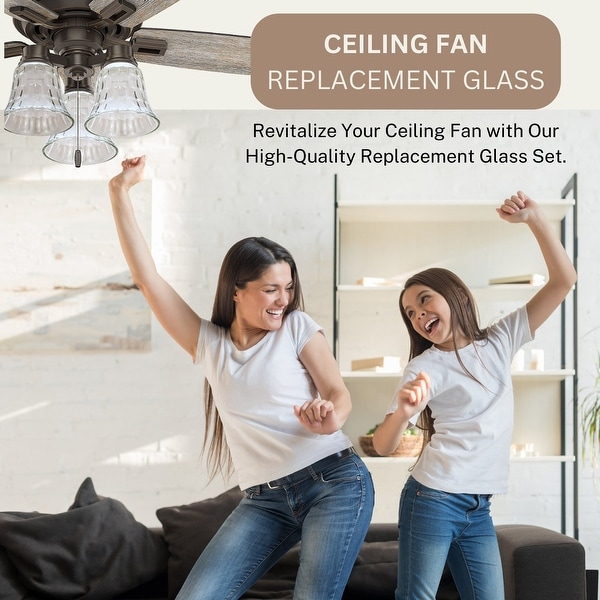 LIGHTACCENTS Ceiling Fan Light Covers for Ceiling Fan Light Kit Clear Wave Glass Shade Lamp Replacement Kit for Ceiling Fan Light Kits Clear Glass