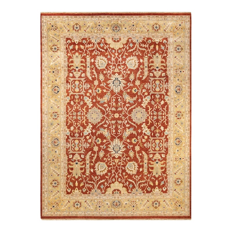 Overton Hand Knotted Wool Vintage Inspired Traditional Mogul Red Area Rug - 9' 3" x 12' 5"