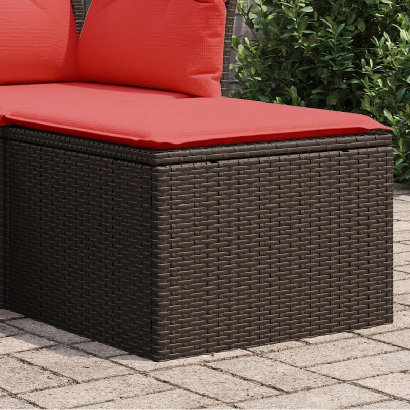 vidaXL Patio Stool with Cushion Ottoman Seating Poly Rattan Brown/Gray/Black - 21.7x21.7x14.6 in