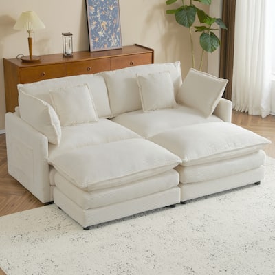Roomfitters Modern Corduroy L-Shape Sectional Sofa with Side Storage Pockets for Living Room Comfort and Style