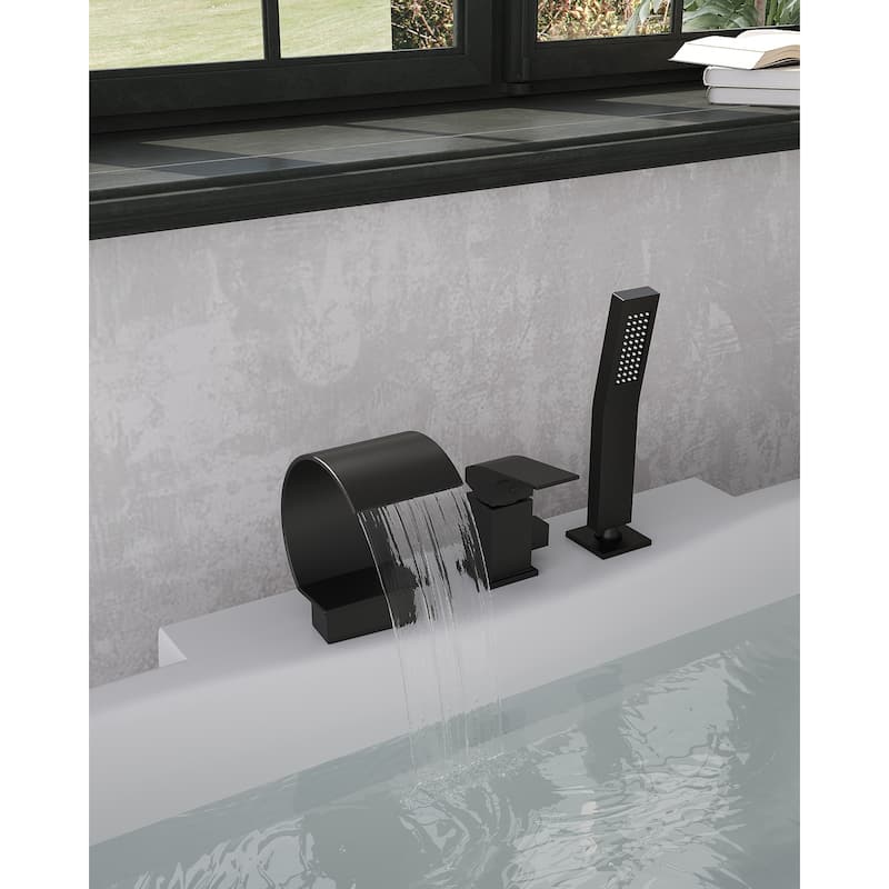 Roman Tub Faucet 3 Holes Deck Mount Bathtub Faucet with Handheld Shower Sprayer