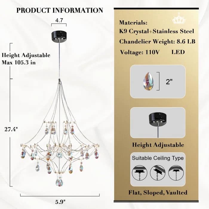 KAYLA Modern Crystal Chandelier - Luxury LED Pendant Ceiling Light