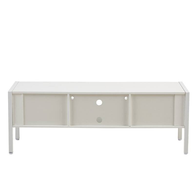 Rattan Tv Cabinet w/Variable Color Light Strip,Double Sliding Doors