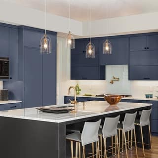 Mid-century Mini Pendant 1-light Modern Gold/ Farmhouse Black Seeded Glass Kitchen Island Pendant Lights for Bar