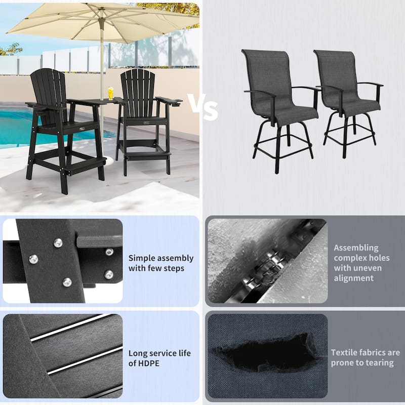 Vrakae Tall Adirondack Bar Stool Chair with Connecting Tray