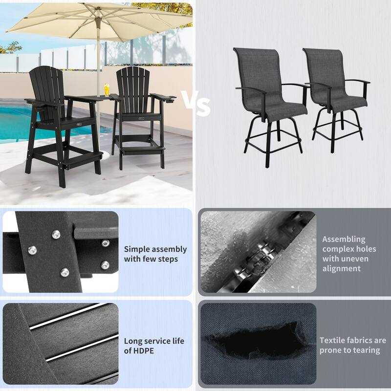 Vrakae Tall Adirondack Bar Stool Chair with Cup Holder