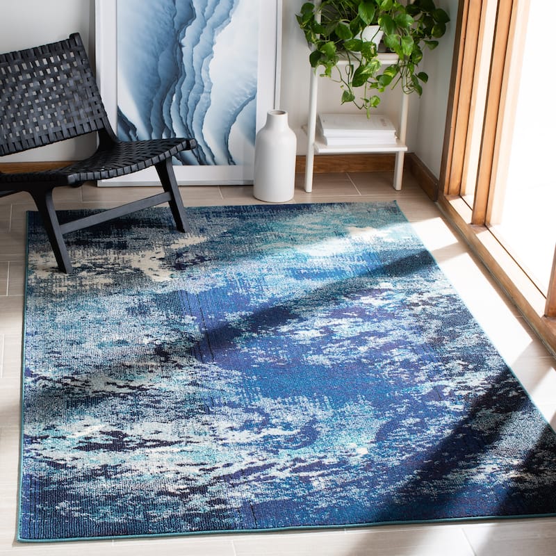 SAFAVIEH Madison Memnuna Modern Abstract Rug - 3' x 5' - Navy/Ivory - Rectangle