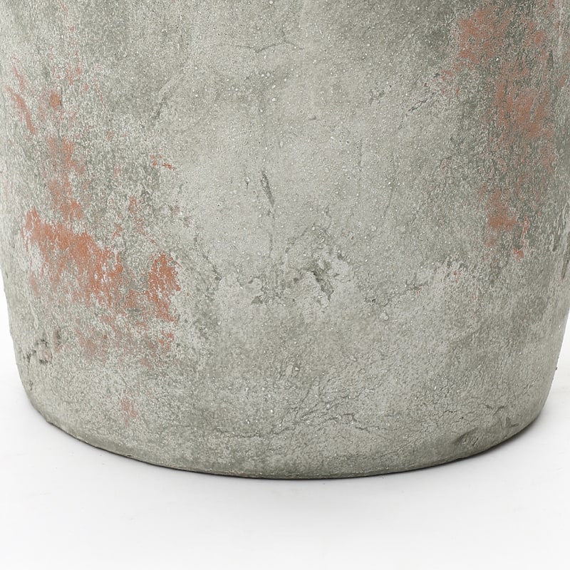 Rustic Old-World Gray & Brown 13.4" Tall Round Terracotta Vase with Handles