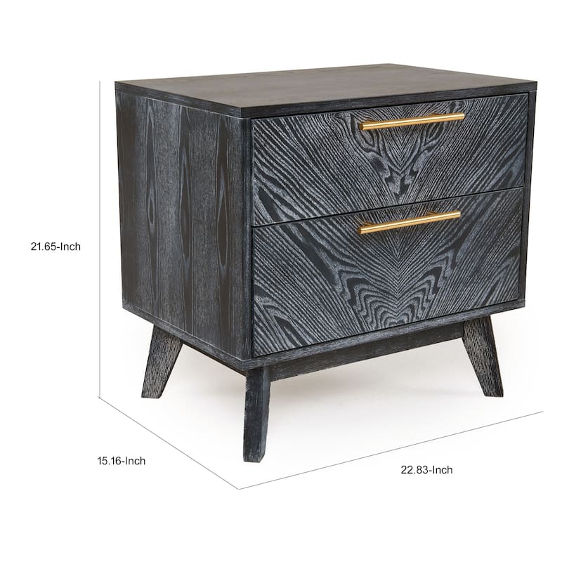 Cid Coy 23 Inch Nightstand, 2 Drawers with Gold Metal Handles, Ash Gray
