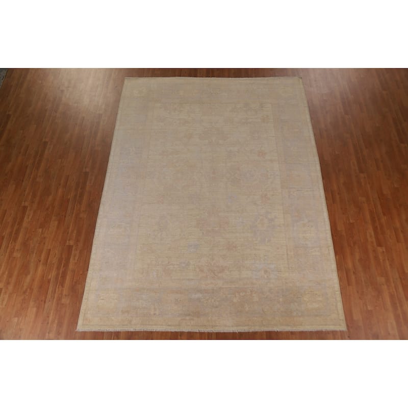 Floral Oushak Turkish Area Rug Handmade Oriental Yellow Wool Carpet - 9'0"x 11'11"