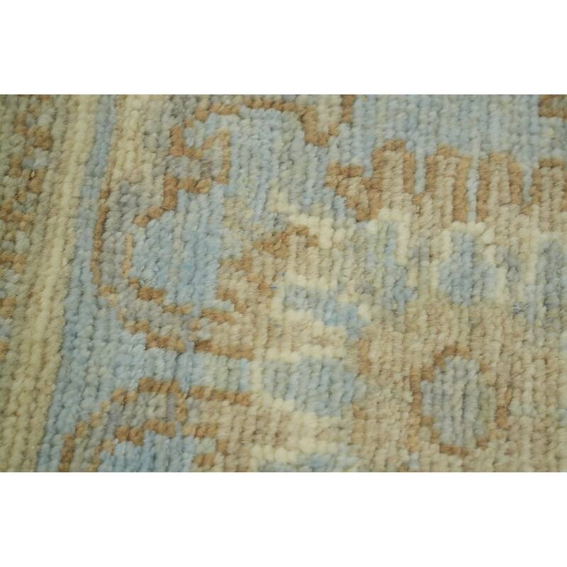 Handmade Gray Oushak Vegetable Dye Area Rug, Floral Geometric Carpet - 12' 1'' X 9' 1''