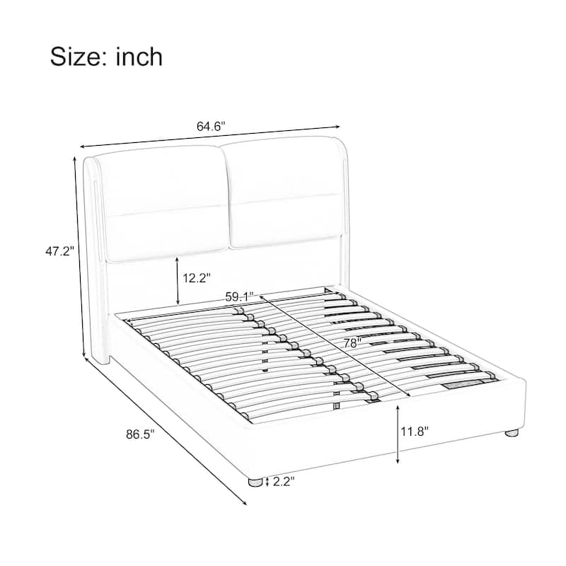 Upholstered Frame Bed Hydraulic Platform Bed with Lift-Up Storage, Queen Size Bed, Wingback Headboard with Sensor Lights