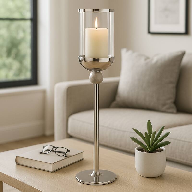 Metal Marble Floor Candle Holder Elegant Sculptural Hurricane