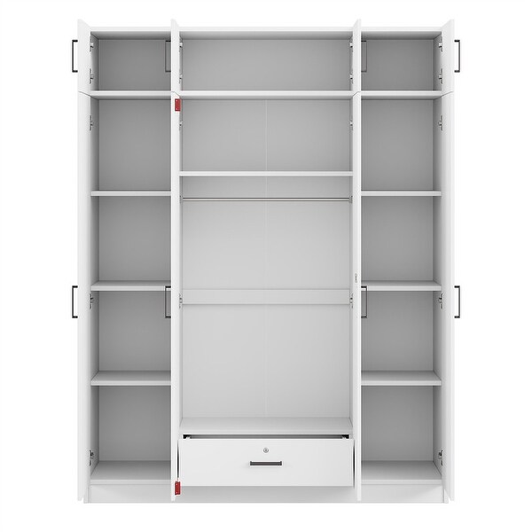 4-Door Wardrobe with 1 Drawer and Top Cabinet, Bedroom Armoire