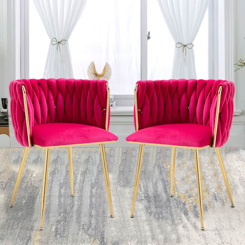 HOMEFUN Velvet Upholstered Tufted Side Dining Chair With Golden Legs（set of 2）