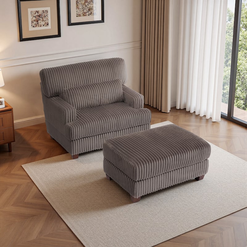 36" Wide Oversized Upholstered Chaise Lounge Accent Chair with Ottoman - Chaise Lounge - Dark Camel