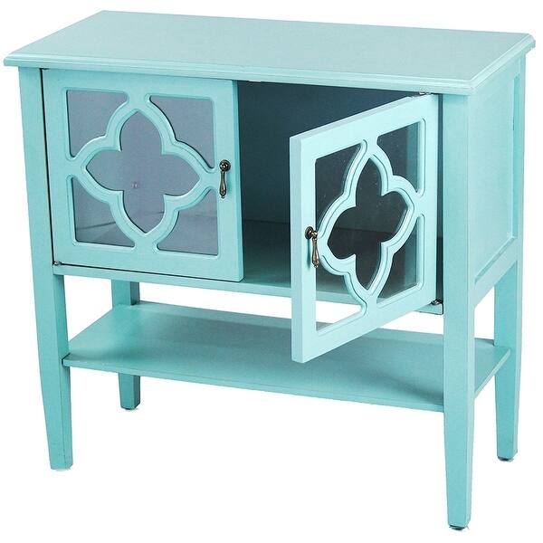 Shop 2 Door Console Cabinet W Quatrefoil Glass Inserts And Shelf