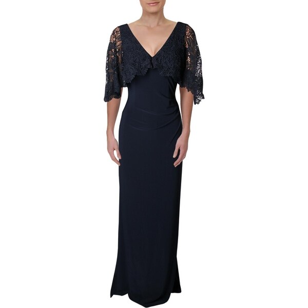 lace mermaid dress with beaded chiffon capelet