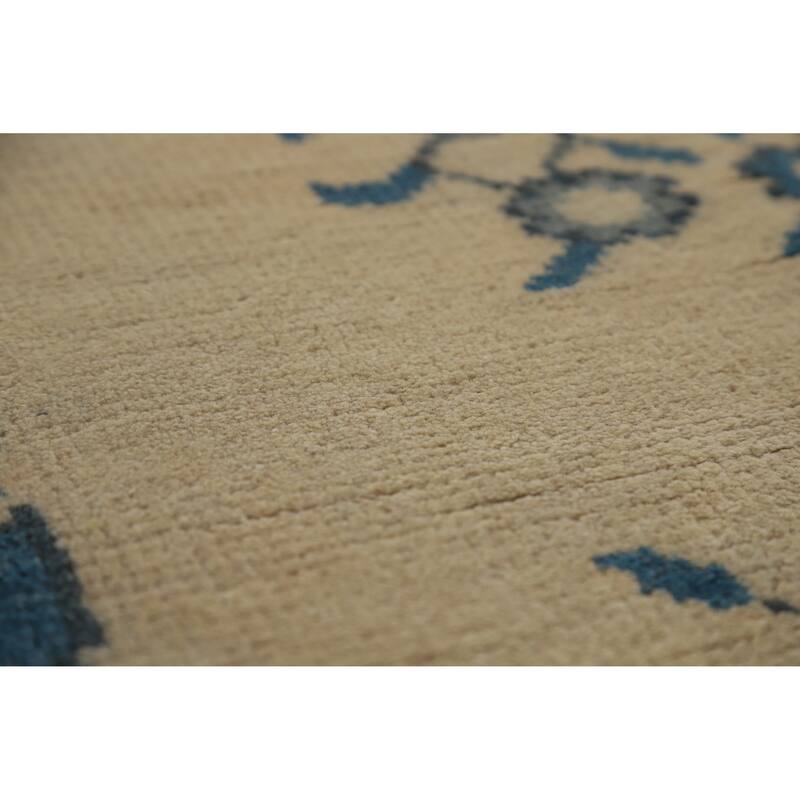 Hand Knotted Oriental 100% Wool Carpet Traditional Geometric Beige & Ivories Art Deco Area Rug - 7' 11'' X 8' 1''
