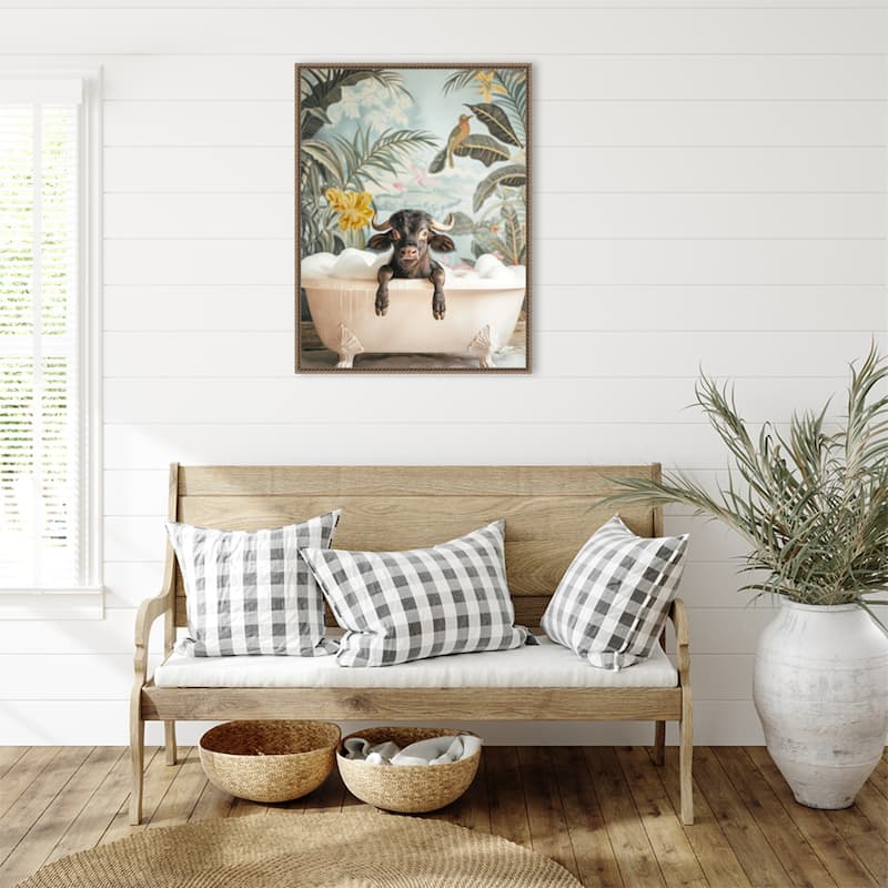 Tropical Buffalo Bath by Niky Rahner Framed Canvas Wall Art