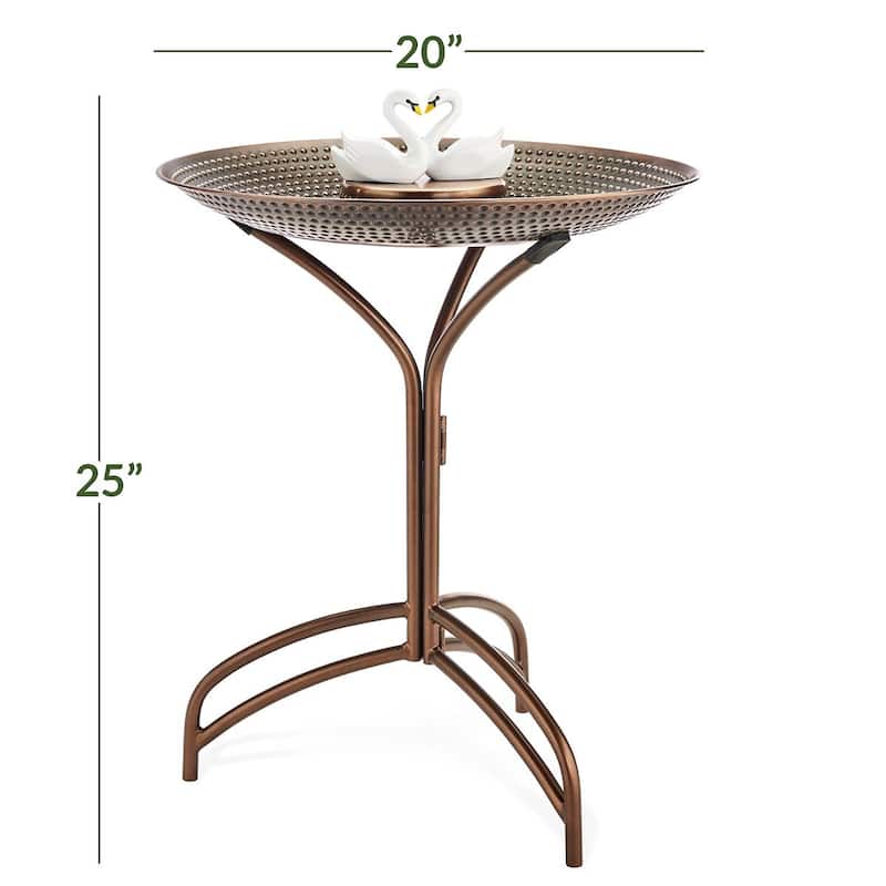 20" Bronze Copper Bird Bath with Swans