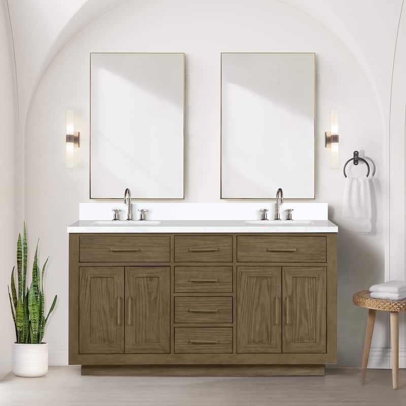 Abbey 60 in W x 22 in D Black Oak Double Bath Vanity and White Quartz Top