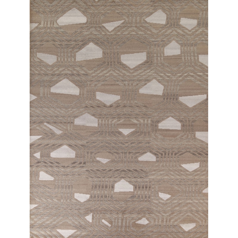 Contemporary / Modern Area Rug Handmade Wool Carpet - 9'2" x 11'8"