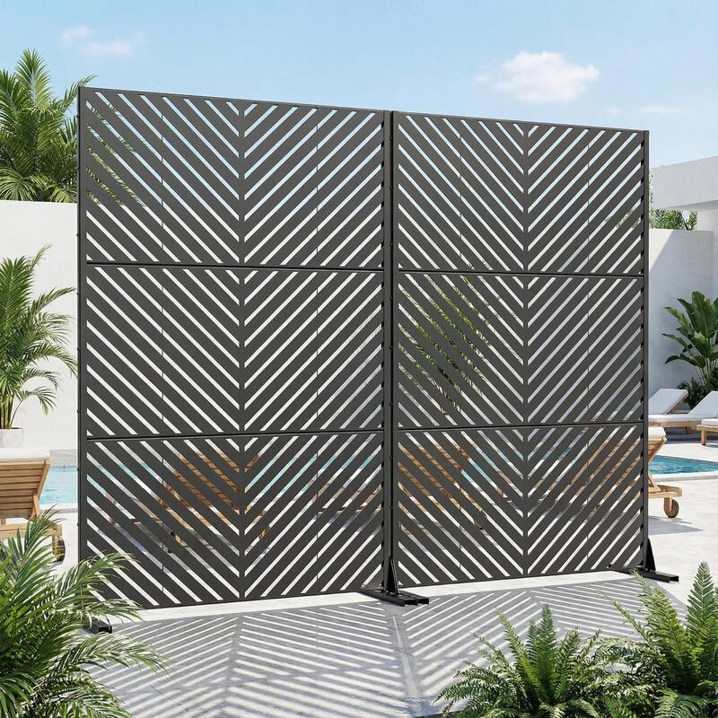Outdoor Privacy Screen with Stand for Patio Garden Metal Fence Set of 2