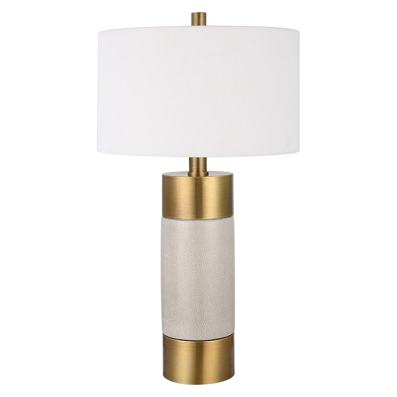 Crackle Glazed Cylindrical Table Lamp with Drum Shade - 30.5" - Cream and Brass