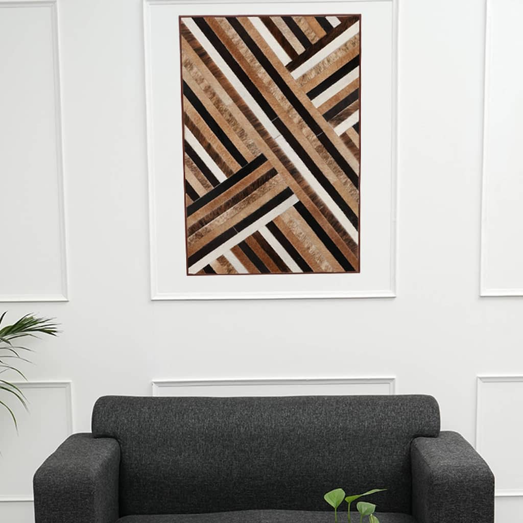 Wall Art Hairon Leather Wall Decor With Wooden Frame-30x20" - Brown