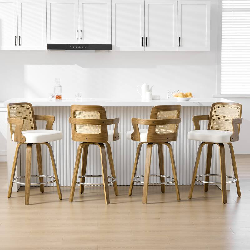 Upholstered Wood Swivel Counter Height Barstool with Arms - 37.8"H x 18.7"W x 19.29"D