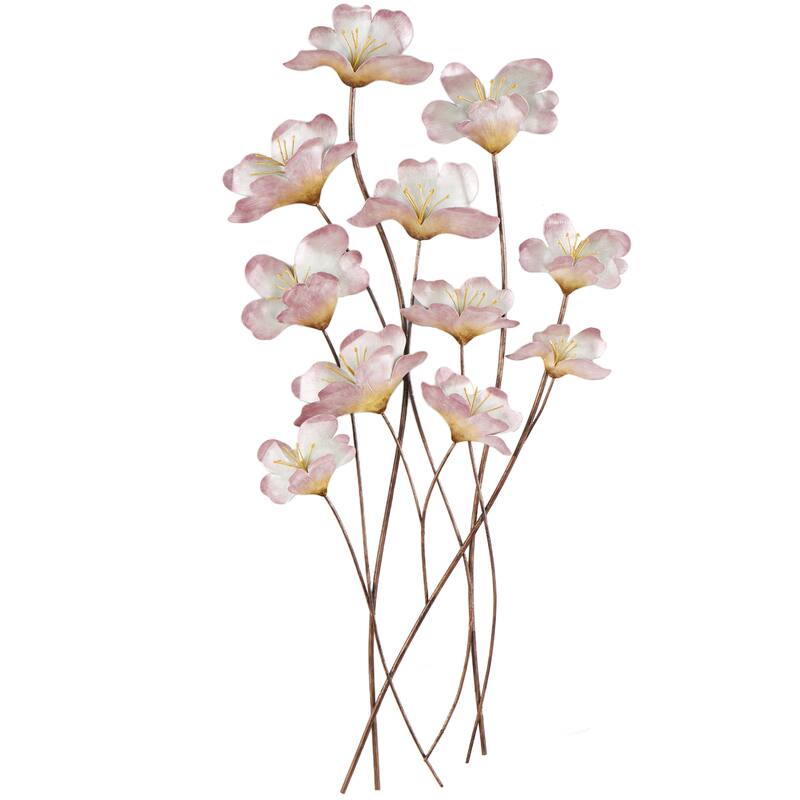 Pink Metal Floral Home Wall Decor with Copper Stems