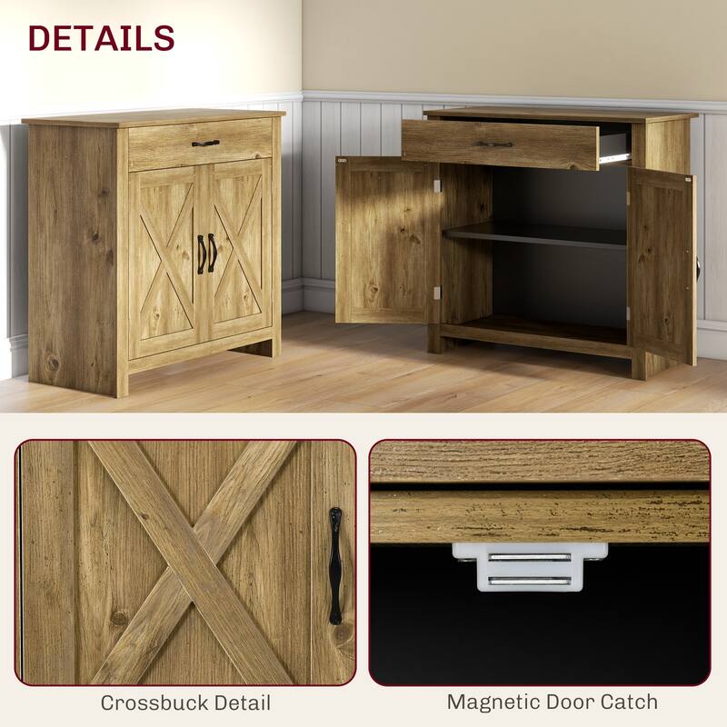 HOMCOM 32" Farmhouse Barn Door Style Sideboard Cabinet,Buffet Storage Cabinet Coffee Bar for Living Room or Entryway