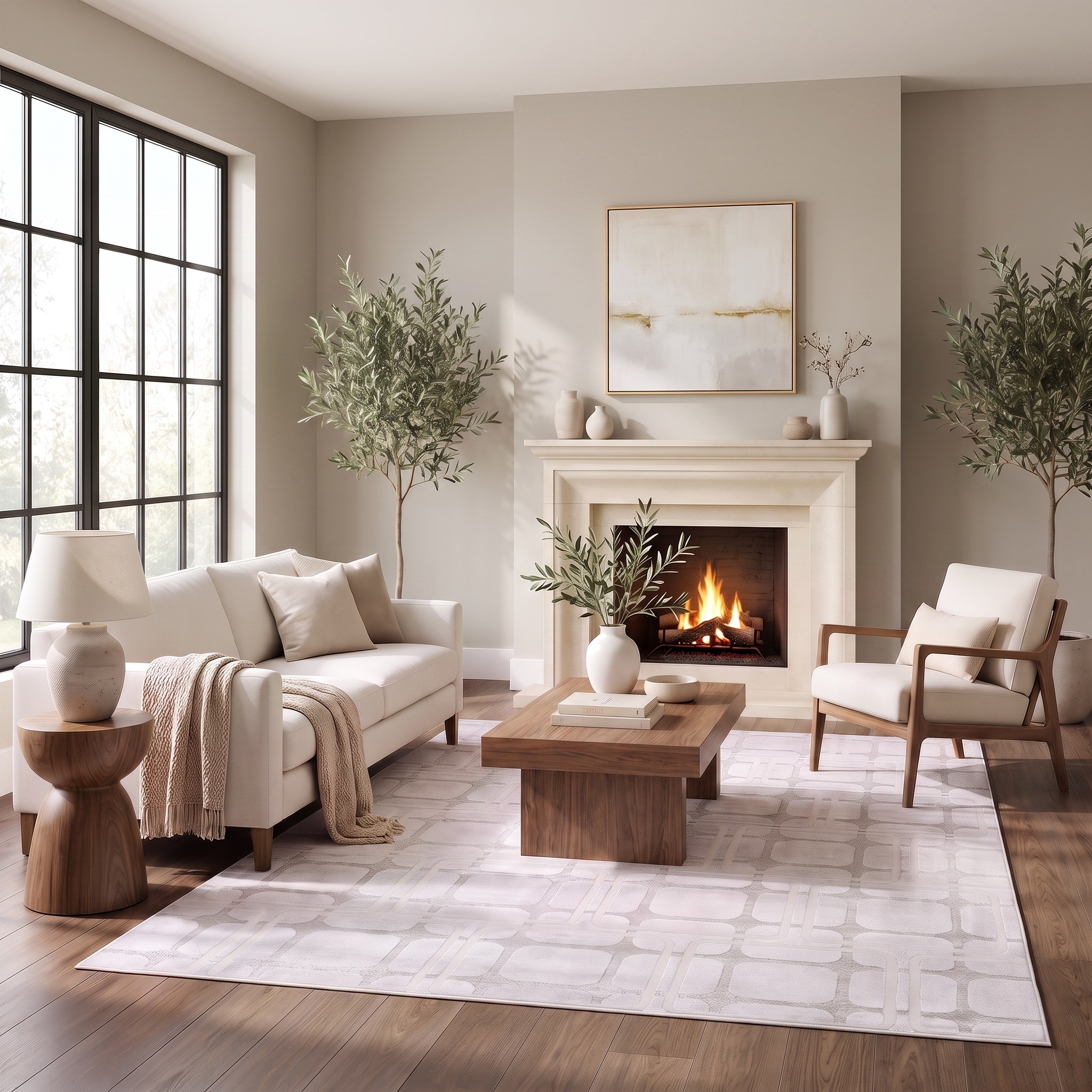 MDA Rugs Hypnos Collection Silver and Beige Abstract Geometric Area Rug