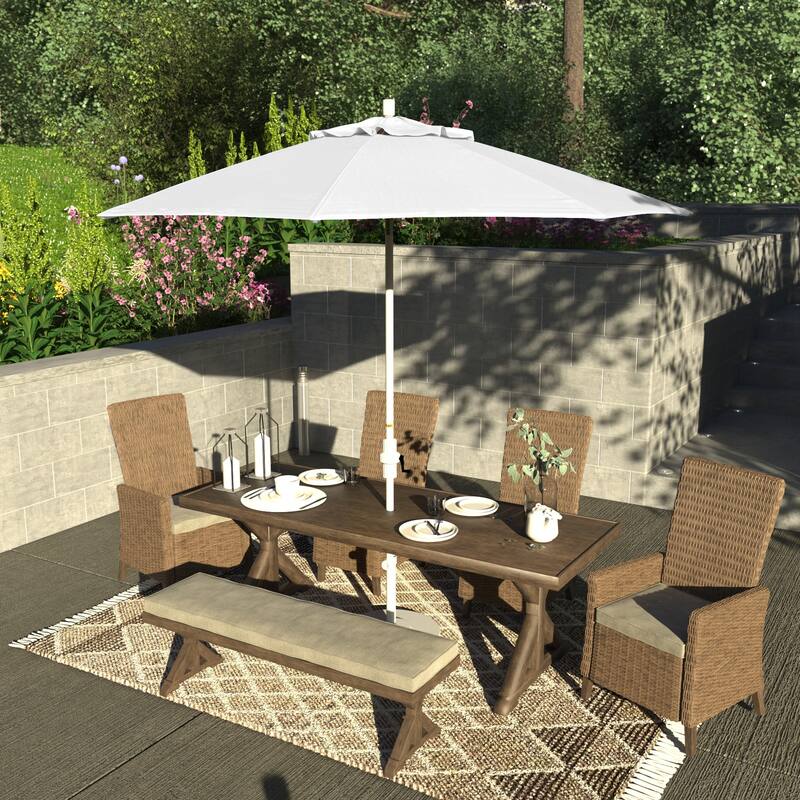 California Umbrella 9' Rd. Aluminum/Fiberglass Rib Patio Umb, Deluxe Crank Lift/Collar Tilt, White Finish, Pacifica Fabric - Natural