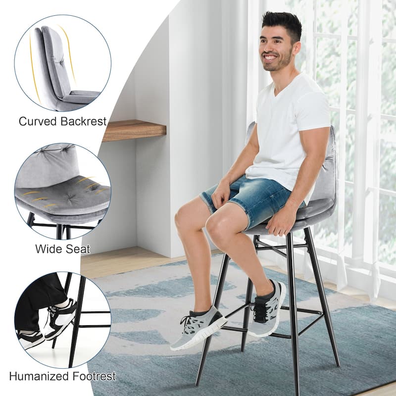 Gymax 4 PCS Velvet Bar Stools Bar Height Dining Chairs w/ Metal Legs