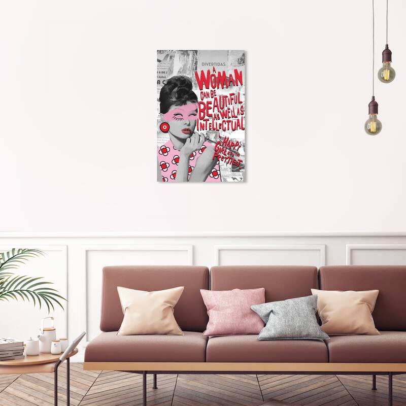 Wynwood Studio Canvas Fashion Happy Girls are the Prettiest Pink and Pastel Pink Modern & Contemporary Wall Art Canvas Print - 30 x 20