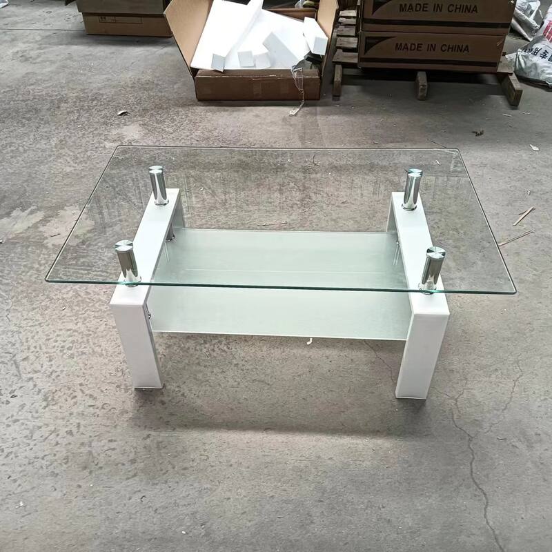 Tempered Clear Glass Coffee Table, 2-Layers Coffee Table Living Room Center Table