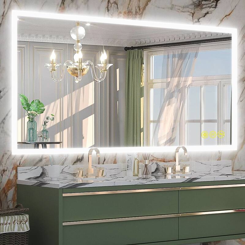 SmartGlow 36x55" Rectangular Dimmable LED Frameless Anti-Fog Bathroom Vanity Mirror - Clear