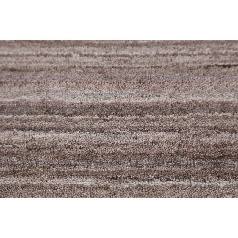 Striped Brown Gabbeh Indian Area Rug Hand-Knotted Wool Carpet - 8'1" x 9'8"