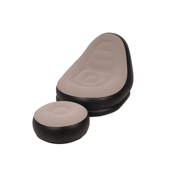 49" Jet Black and Taupe Inflatable Deluxe Lounge Chair with Foot Rest