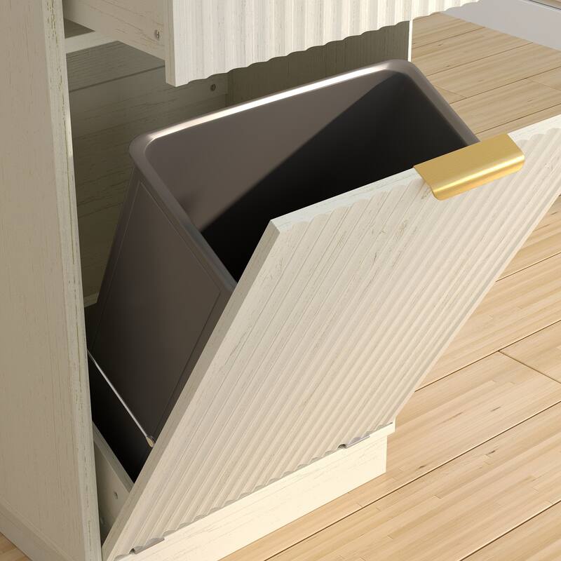 Homy Casa Farmhouse Double Tilt-Out Trash Cabinet, 20/10 G Recycling Bin, Barn Door Laundry Sorter with Drawer, Kitchen Tilt Out