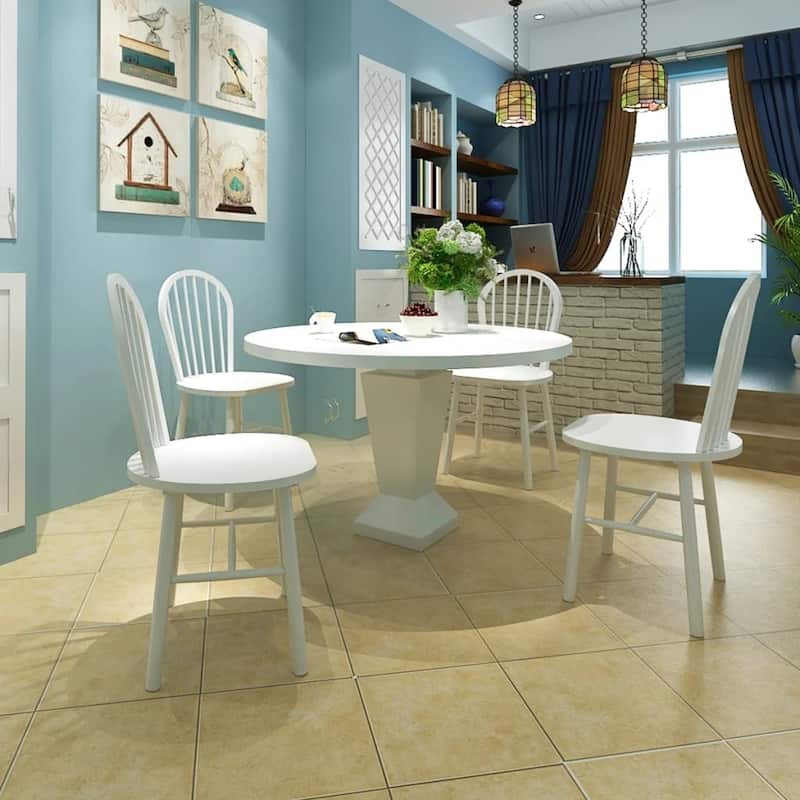 2/4/6 pcs Wooden Dining Chairs Round White - 18.3" x 20.5" x 37"