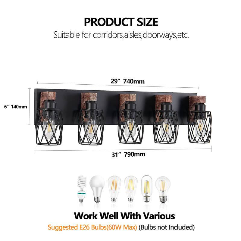 31" Industrial Vintage 5-Light Wall Sconce, Cage Wall Lighting Fixture