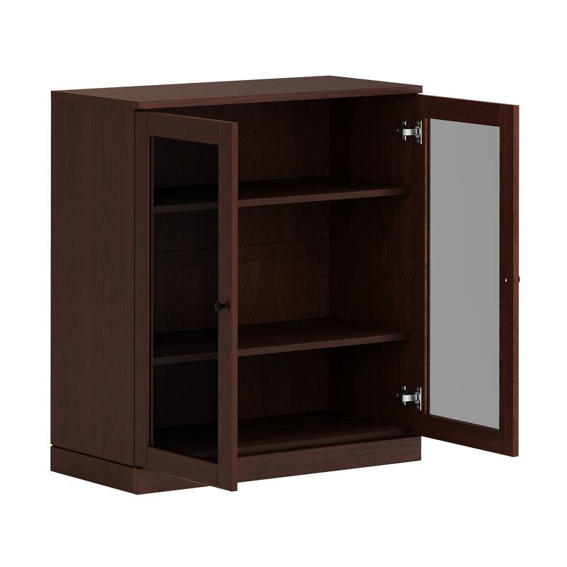 Palace Imports Premium 100% Solid European Oak Hardwood 3-Shelf Modular Bookcase with Tinted Glass Doors - 32" Wide, 35.75" Tall