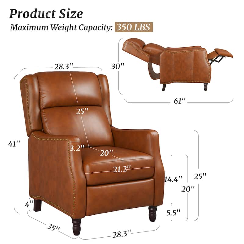 Modern Genuine Leather Recliner Chairs Push Back Adjustable Recliners with Comfortable Arms Set of 2