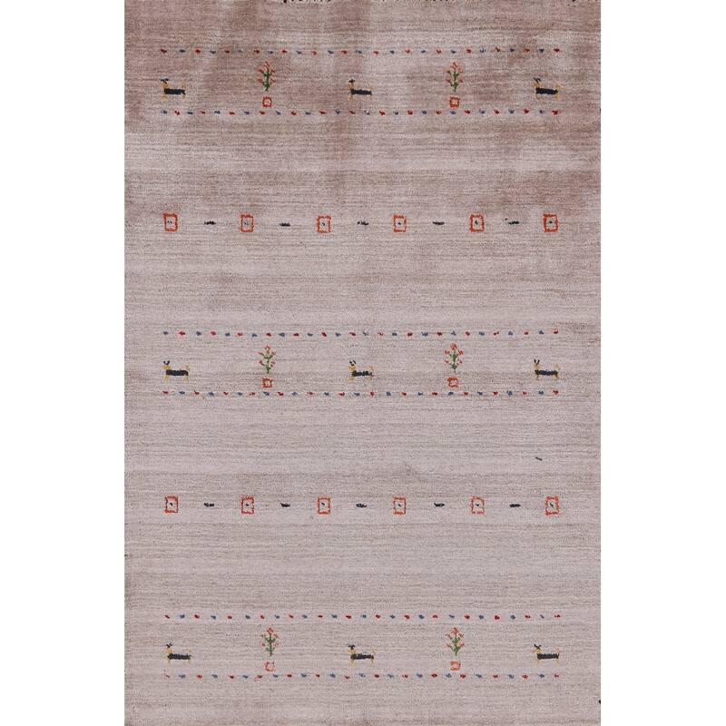 Hand Knotted Oriental 100% Wool Carpet Tribal Animal Pictorial Brown Gabbeh Area Rug - 4' 11'' X 2' 11''