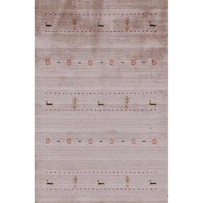 Hand Knotted Oriental 100% Wool Carpet Tribal Animal Pictorial Brown Gabbeh Area Rug - 4' 11'' X 2' 11''