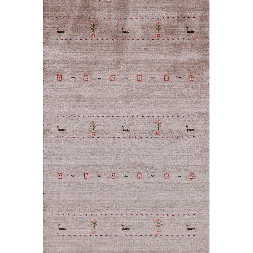 Hand Knotted Oriental 100% Wool Carpet Tribal Animal Pictorial Brown Gabbeh Area Rug - 4' 11'' X 2' 11''